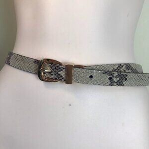 Michael Kors Snakeskin Animal Print Leather Belt MK Gold Tone Buckle Slim Gray